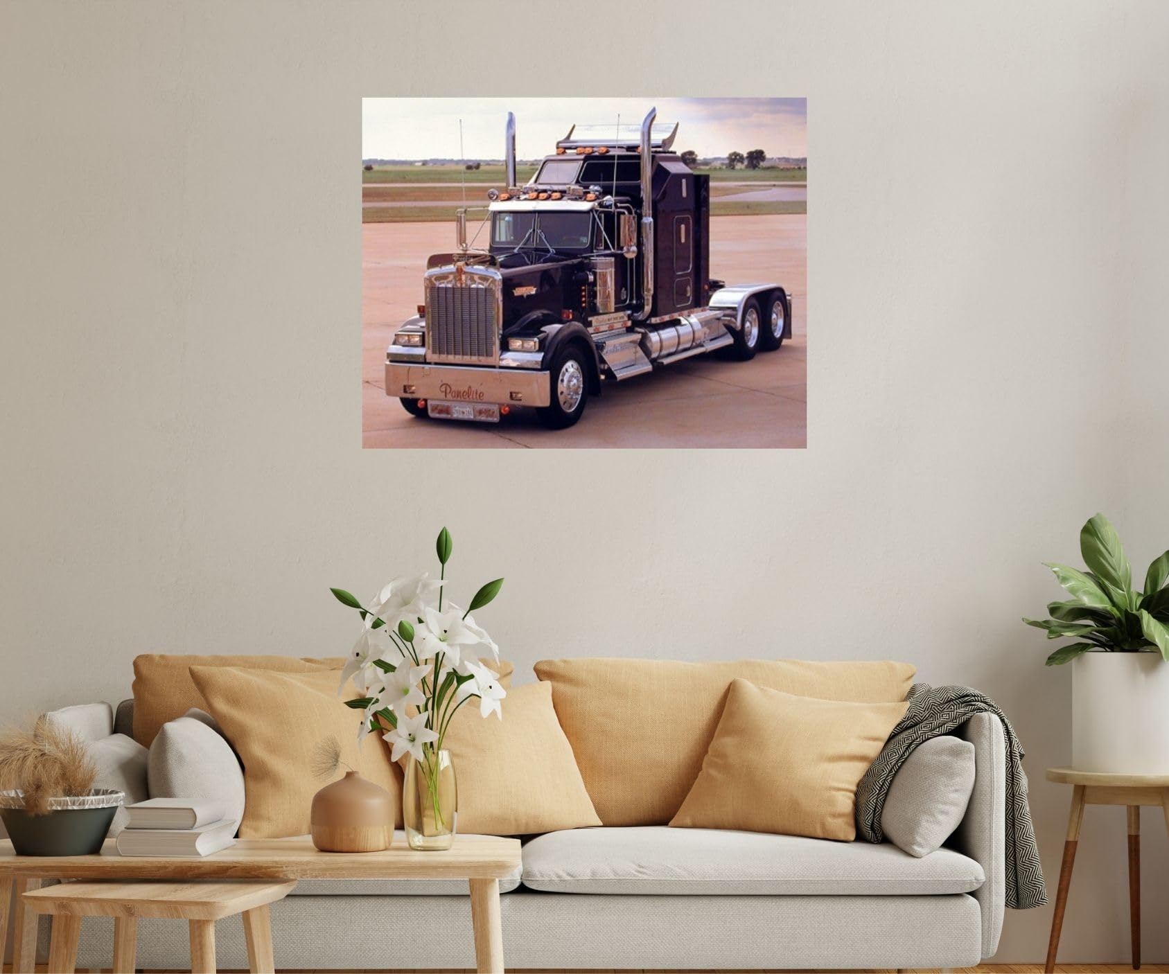 StephenKenny 活版印刷 ポスター TRUCK FURNITURE Black Kenworth Wall Decor Picture Panelite Big Rig Transportation